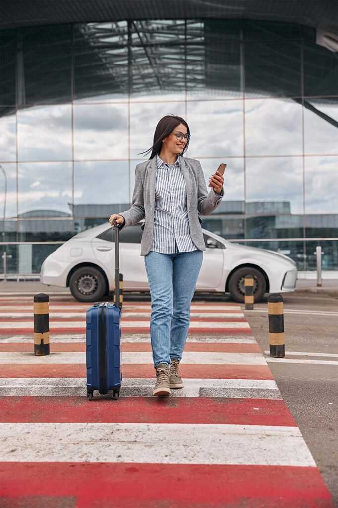 happy caucasian woman traveller in airport termina 2023 11 27 05 31 40 utc